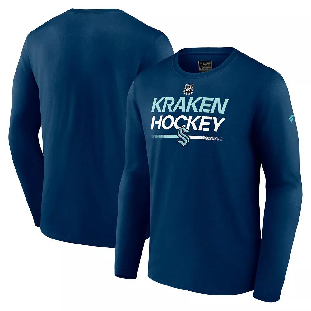 Men's Fanatics Branded Navy Seattle Kraken Authentic Pro Primary Long Sleeve T-Shirt,  Product Image