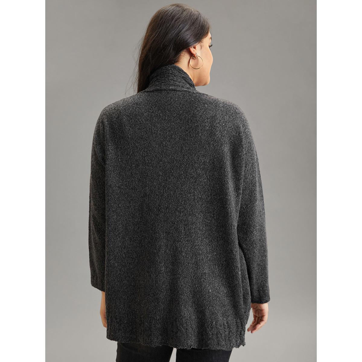 Plus Size Textured Curved Hem Duffle Button Cardigan DimGray Women Casual Loose Long Sleeve Dailywear Cardigans BloomChic 26/4X Product Image