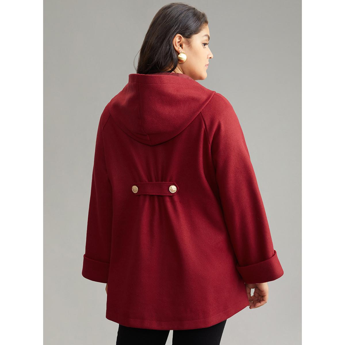Plus Size Plain Pocket Tab Sleeve Button Detail Woven Coat Women Scarlet Casual Lined Ladies Dailywear Winter Coats BloomChic 26/4X Product Image