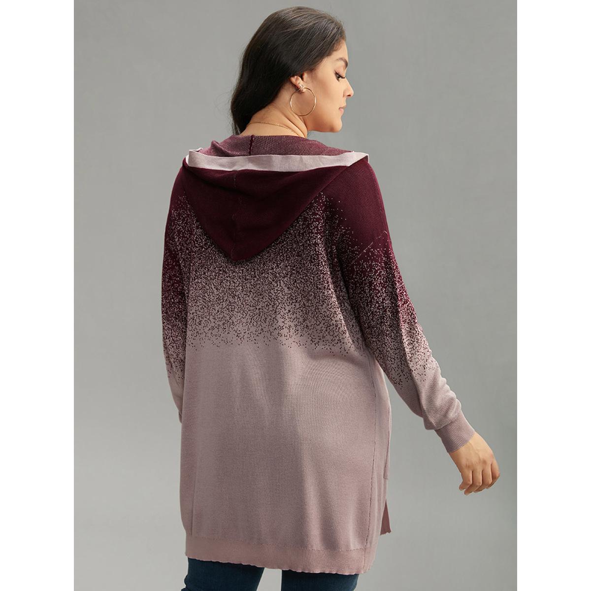 Plus Size Supersoft Essentials Ombre Heather Pocket Hooded Cardigan Burgundy Women Casual Loose Long Sleeve Dailywear Cardigans BloomChic 14-16/1X Product Image