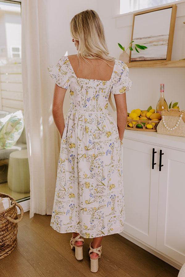 Simply Unforgettable Floral Midi Dress in White Product Image