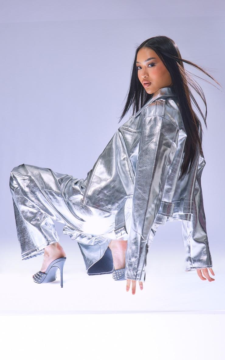 Silver Metallic Biker Jacket Product Image