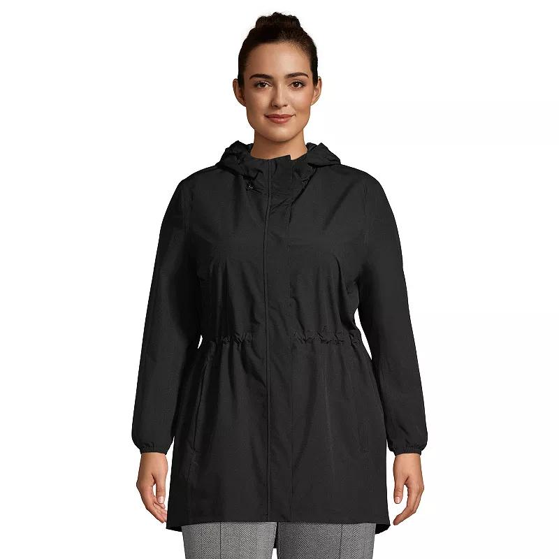 Plus Size Lands End Hooded Packable Raincoat, Womens Deep Blue Product Image