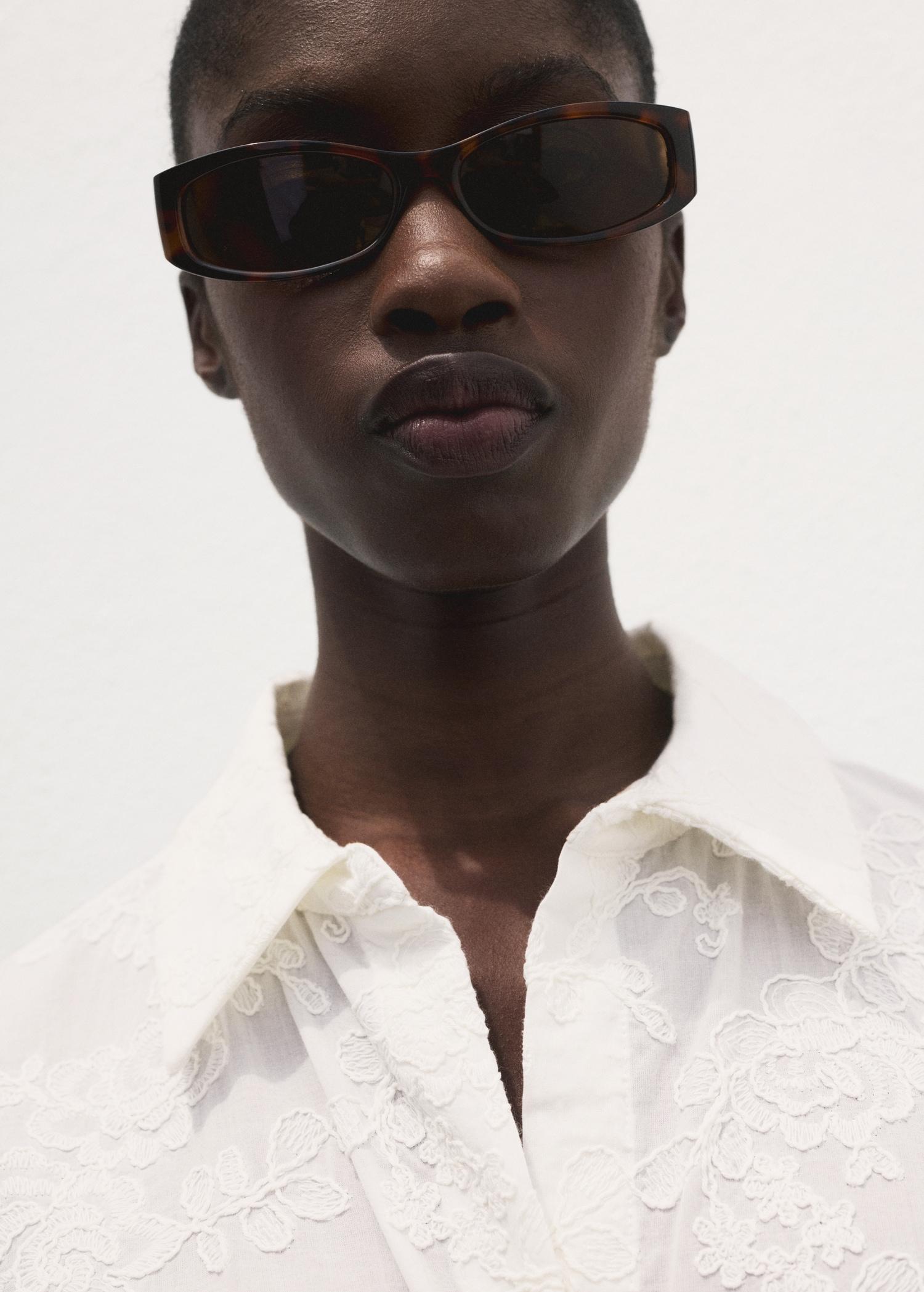 Embroidered shirt dress with belt - Women | MANGO USA Product Image