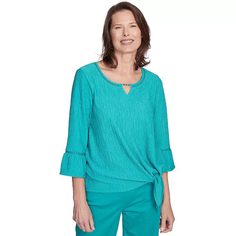 Women's Alfred Dunner Solid Tie Front Bell Sleeve Top,  Product Image