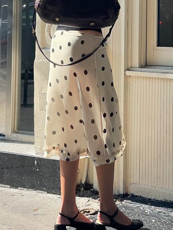 Vintage Polka Dot Wooden Trim Maxi Skirt Product Image