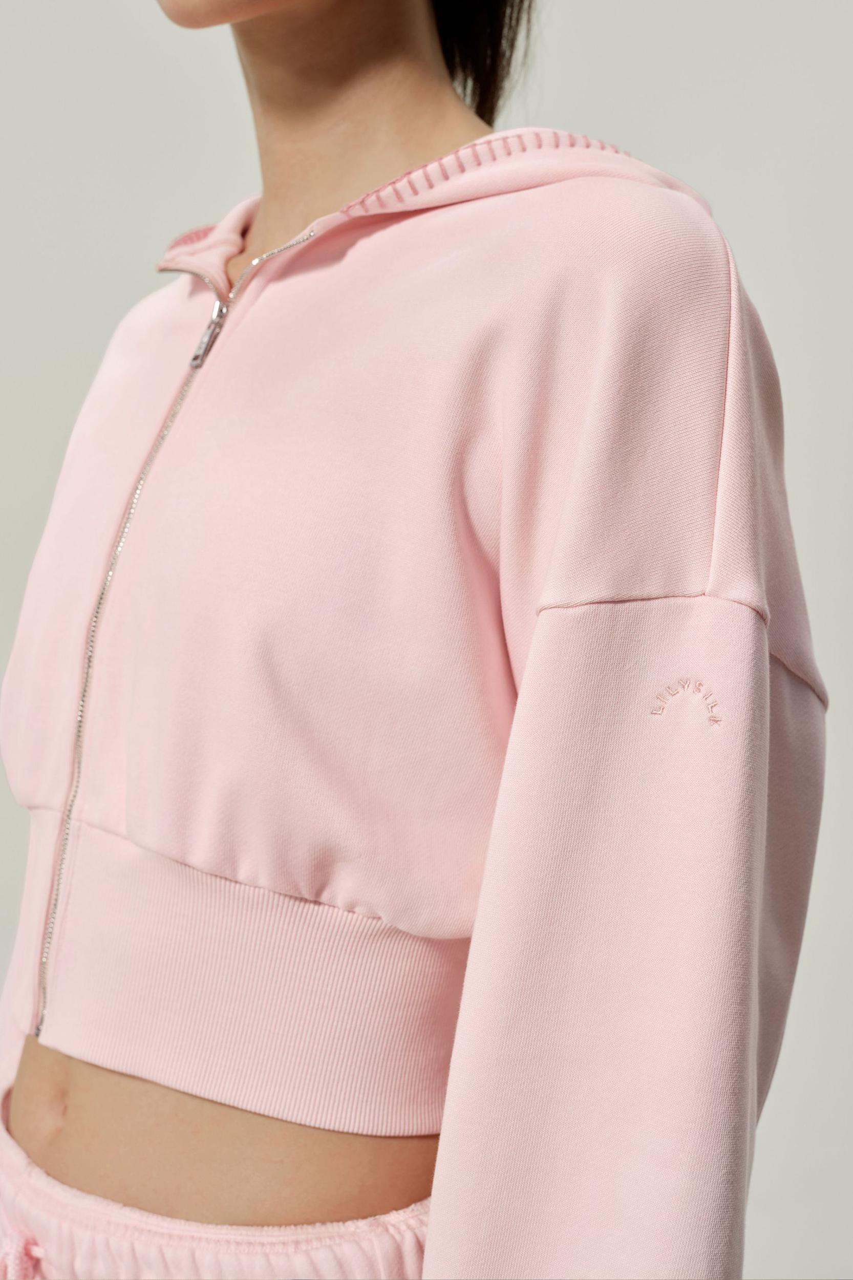 LILYSILK SILKERRY Womens Cropped Zip Up Hoodie | 100% Silk Loops | Cozy Zip-Up Jacket | Espresso L Product Image