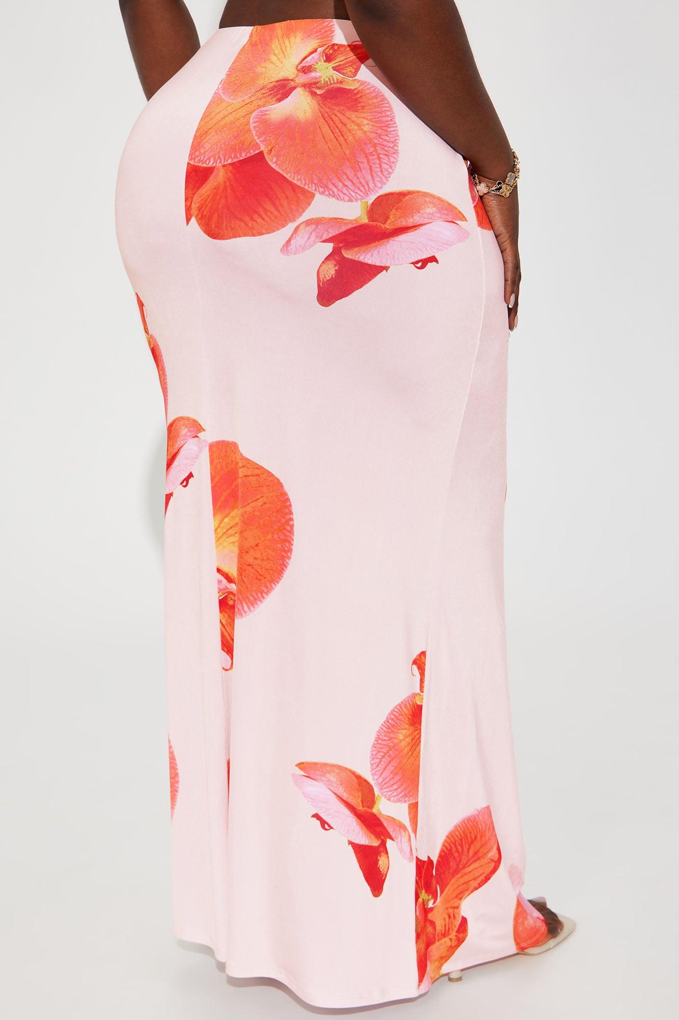 Liliana Floral Satin Maxi Skirt - Orange/combo Product Image