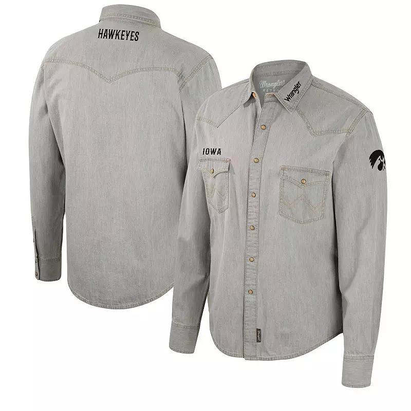 Men's Colosseum x Wrangler Gray Iowa Hawkeyes Cowboy Cut Western Full-Snap Long Sleeve Shirt,  Product Image