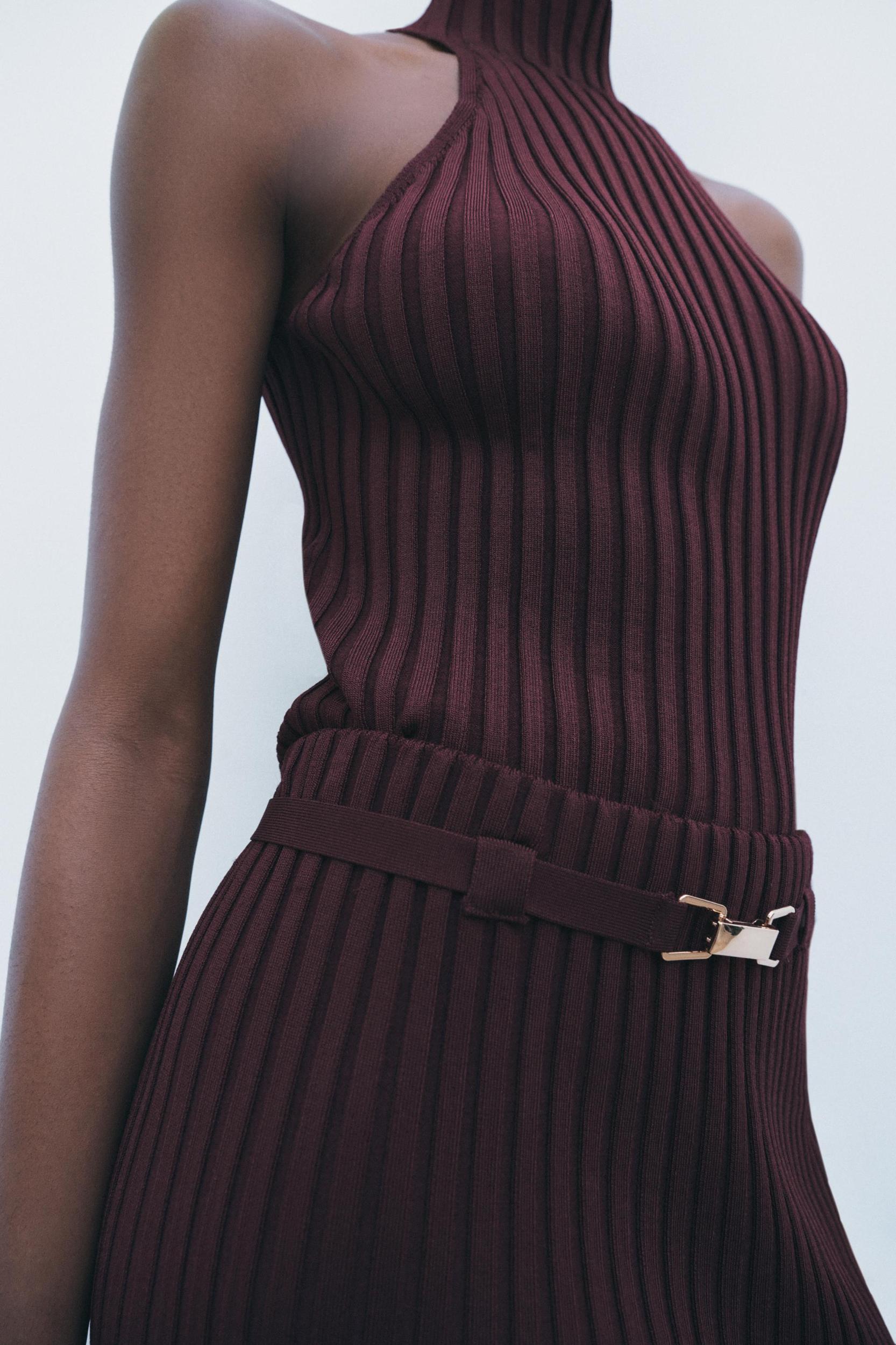 RIBBED KNIT HALTER TOP Product Image