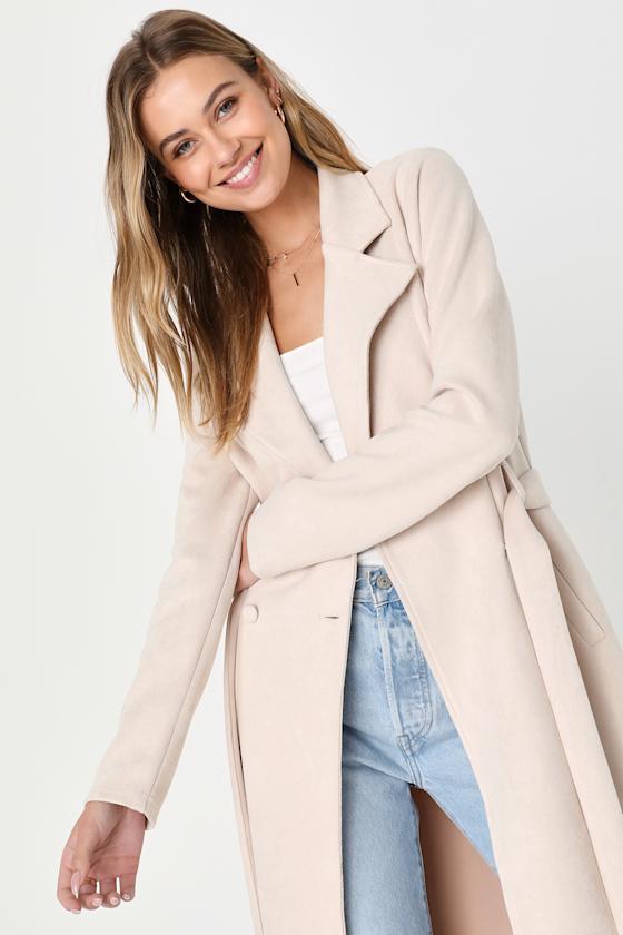 Chic Calling Beige Suede Trench Coat Product Image