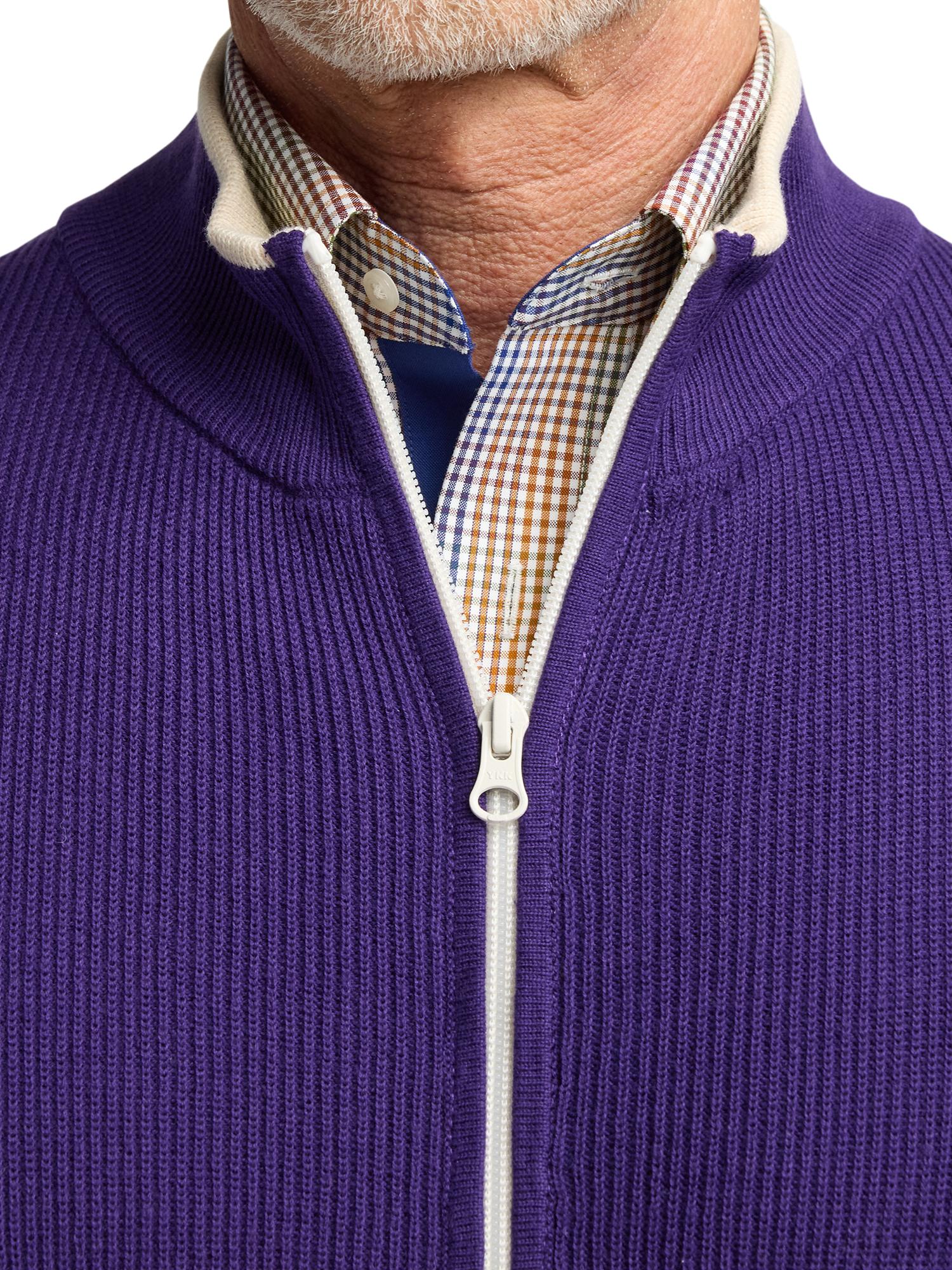 Cotton Full Zip Mock Neck Vest - Purple Product Image