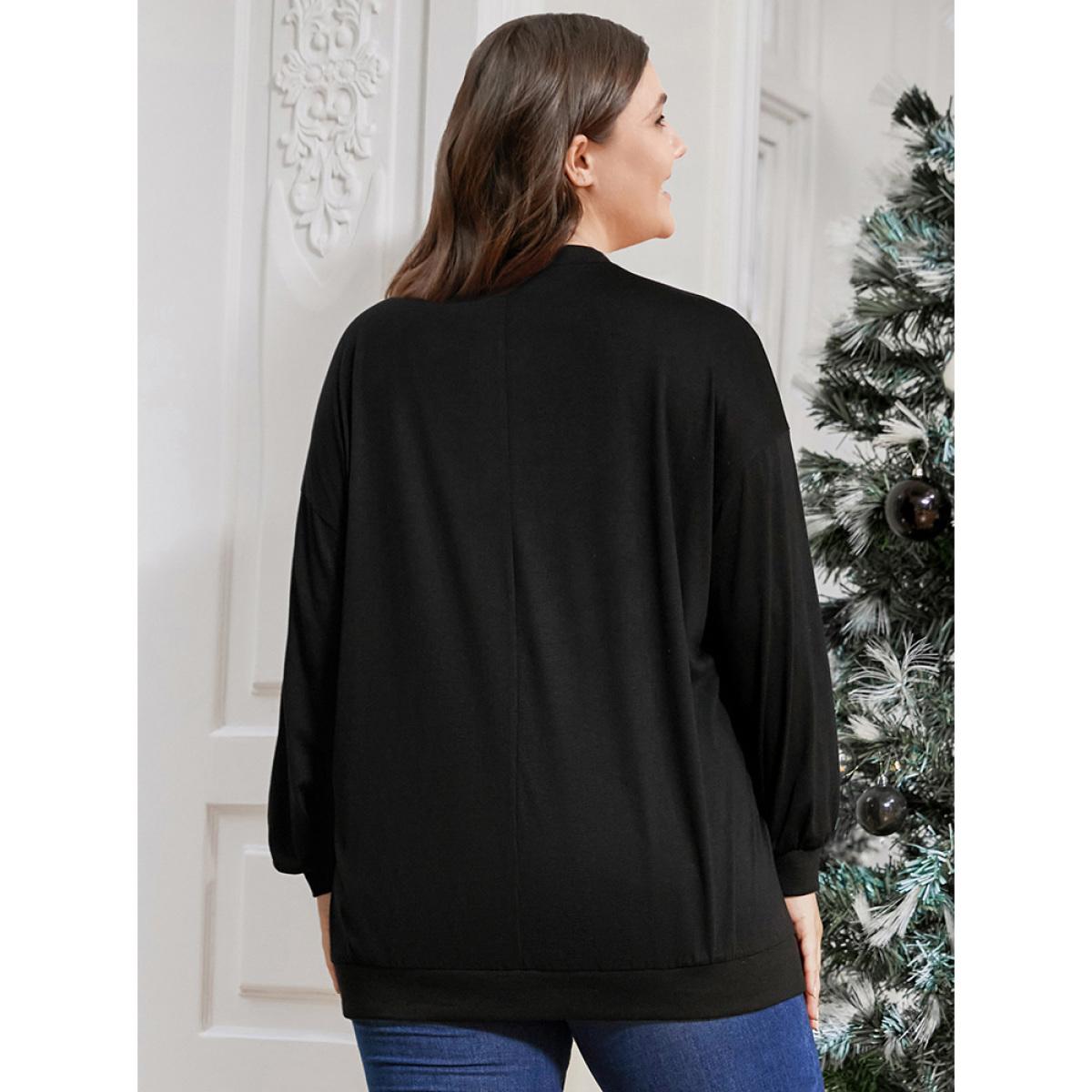 Plus Size Tree & Letter Print Drop Shoulder Sweatshirt Women Black Casual Printed Dailywear Sweatshirts BloomChic 28/5X Product Image