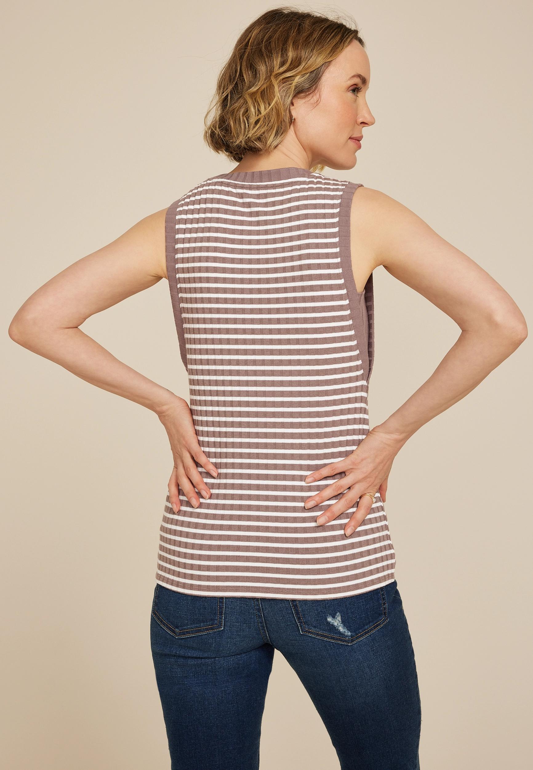 Striped Ribbed Side Gusset Tank Top Product Image