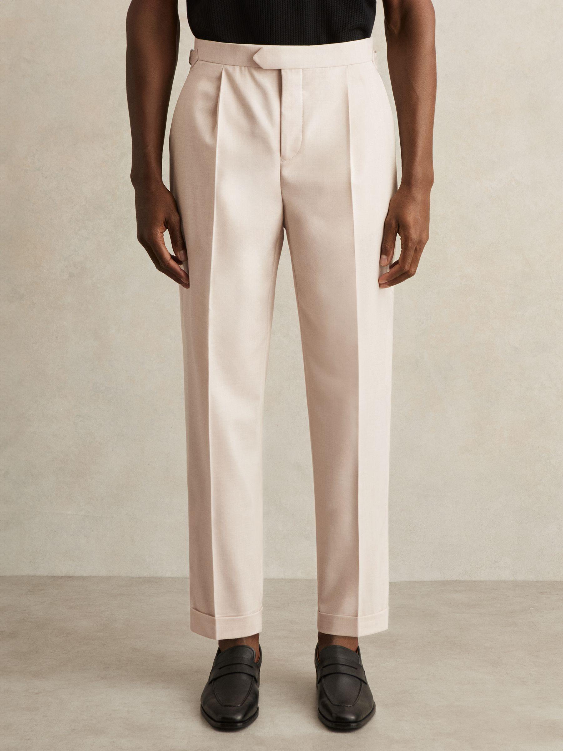 Tapered Turn-Up Trousers in Ecru Product Image