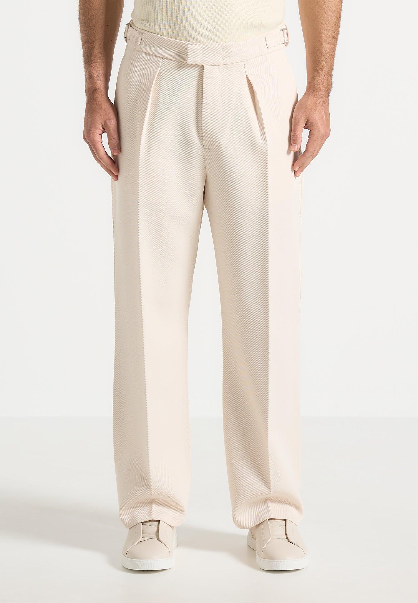 Dorian - Relaxed Fit Twill Pleated Tailored Trousers - Cream Male Product Image