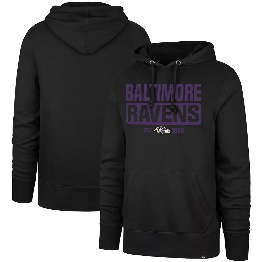 Men's '47 Black Baltimore Ravens Box Out Headline Pullover Hoodie, Size: Small Product Image