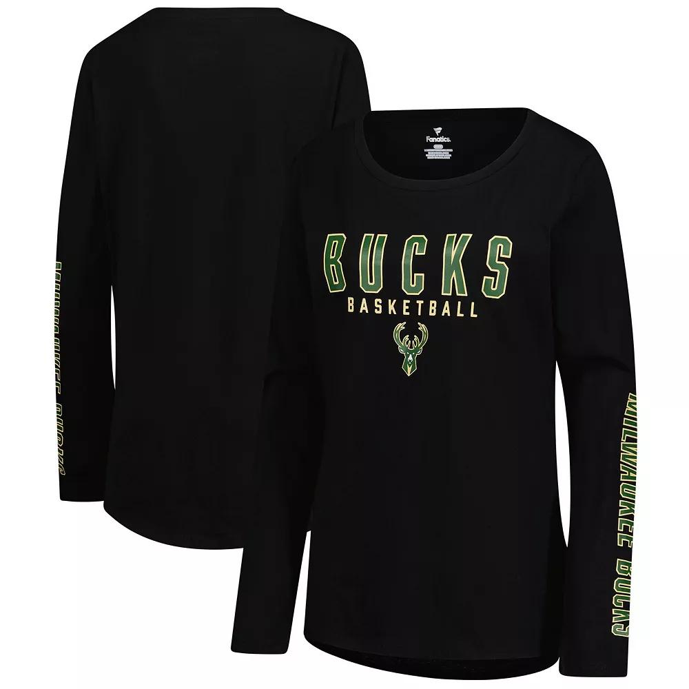 Women's Fanatics Black Milwaukee Bucks Top Baller Long Sleeve T-Shirt, Size: 2XL Product Image