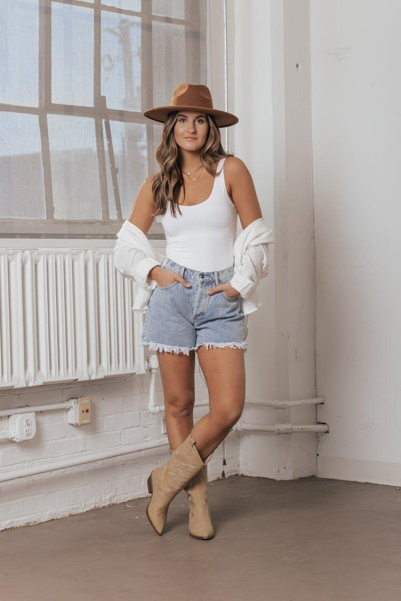 Scoop Neck Double Lined Jersey Tank - White Product Image