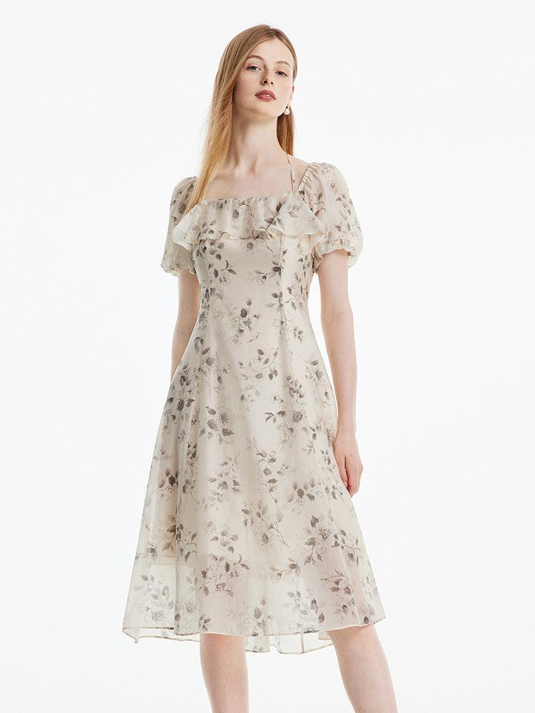 Halter Neck Lace-up Print Midi Dress Product Image