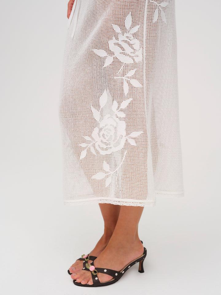 Rose Crochet Midi Skirt — White Product Image