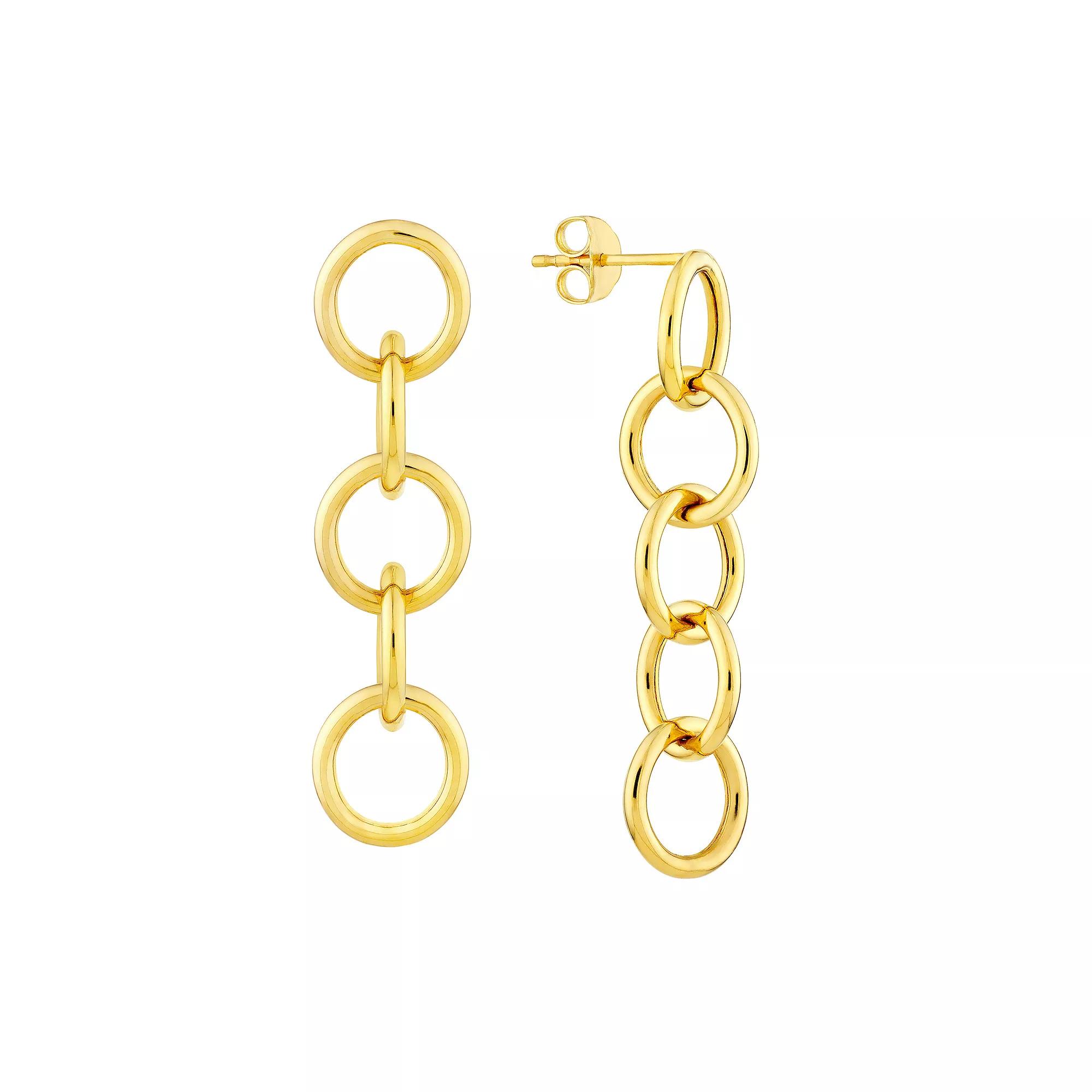 14k Gold Round Link Linear Drop Earrings, Women's Product Image