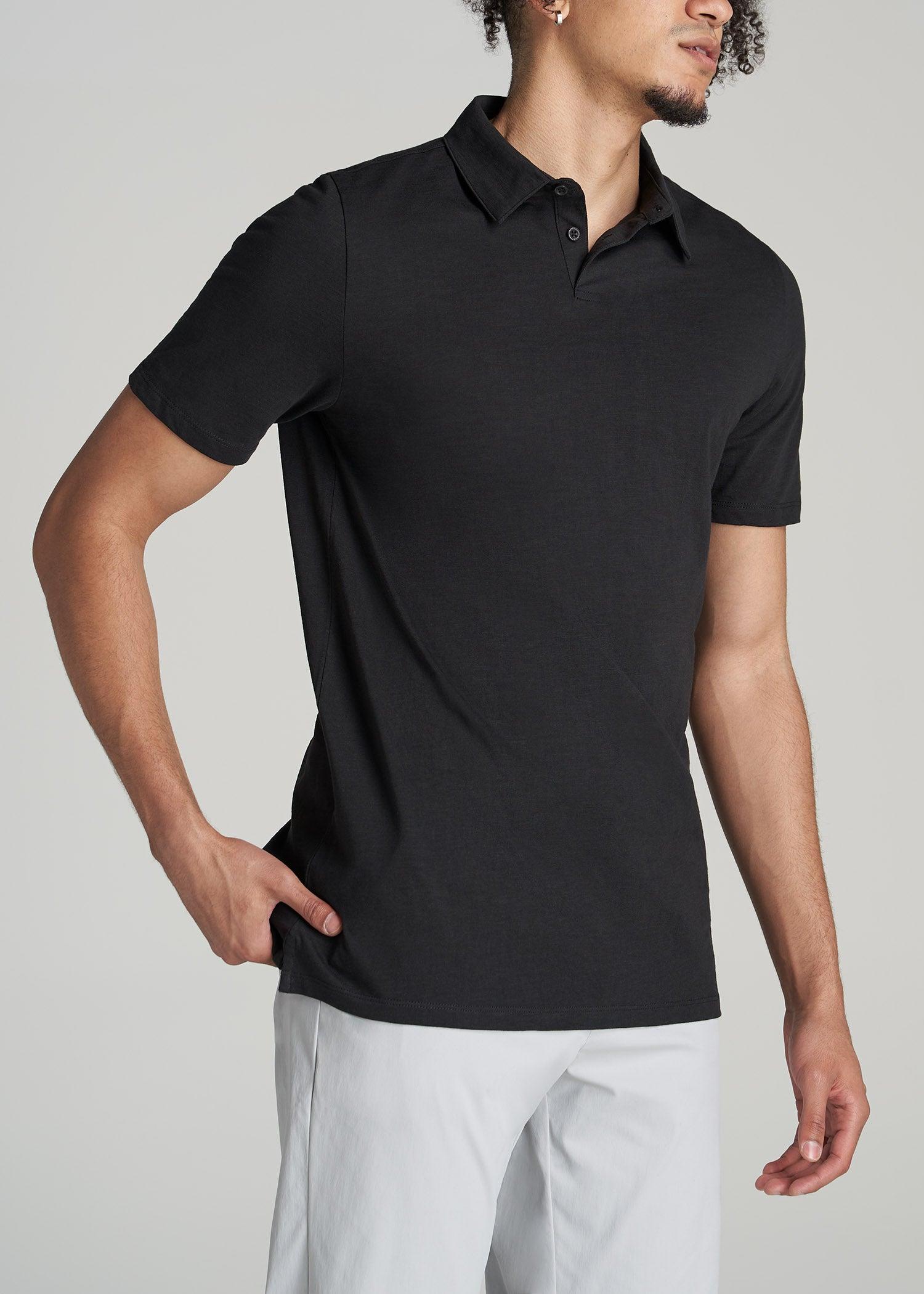 Slub Self Collar Polo Shirt for Tall Men in Black Male Product Image