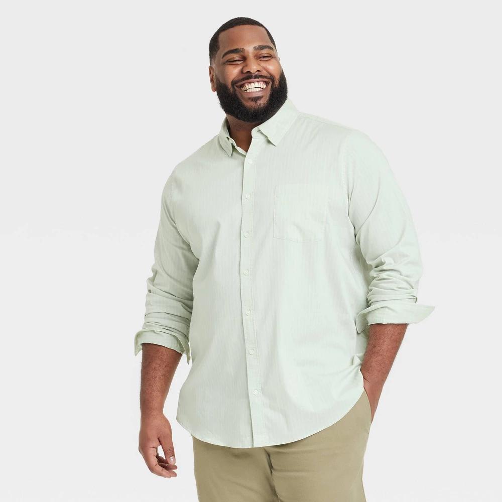 Men's Big & Tall Comfort Wear Long Sleeve Shirt - Goodfellow & Co™ Gray 4XLT: Botanical Floral Pattern, Front Pocket, Woven Fabric Product Image