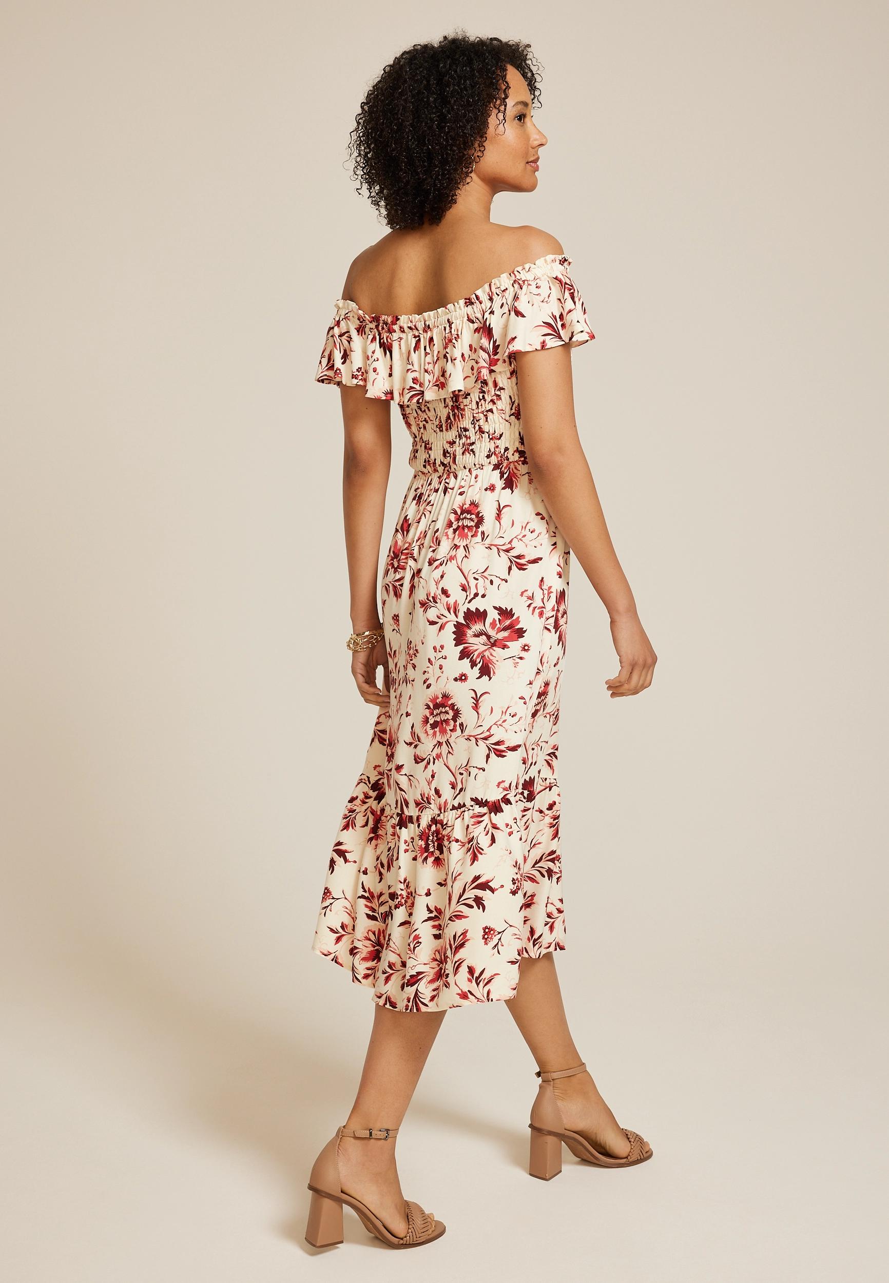 Floral Off The Shoulder Smocked Midi Dress Product Image