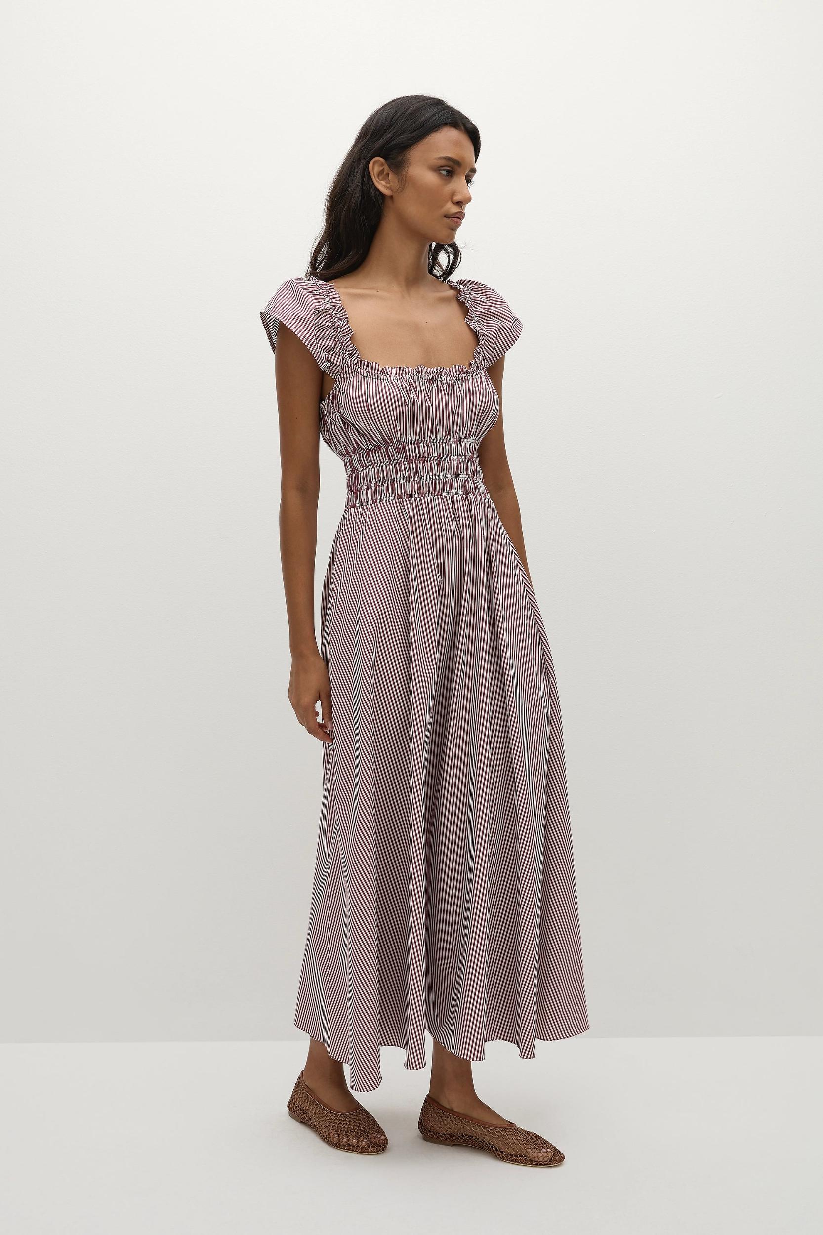 Janne Midi Dress Maia Stripe Burgundy - Final Sale Product Image