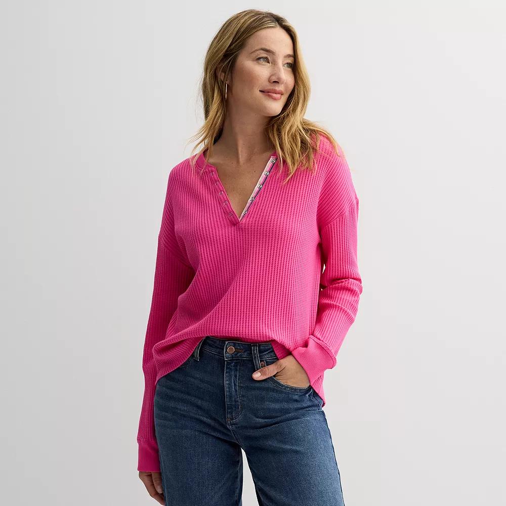 Women's Sonoma Goods For Life® Relaxed Waffle Henley Top, Size: XXL, Pink Theme Product Image