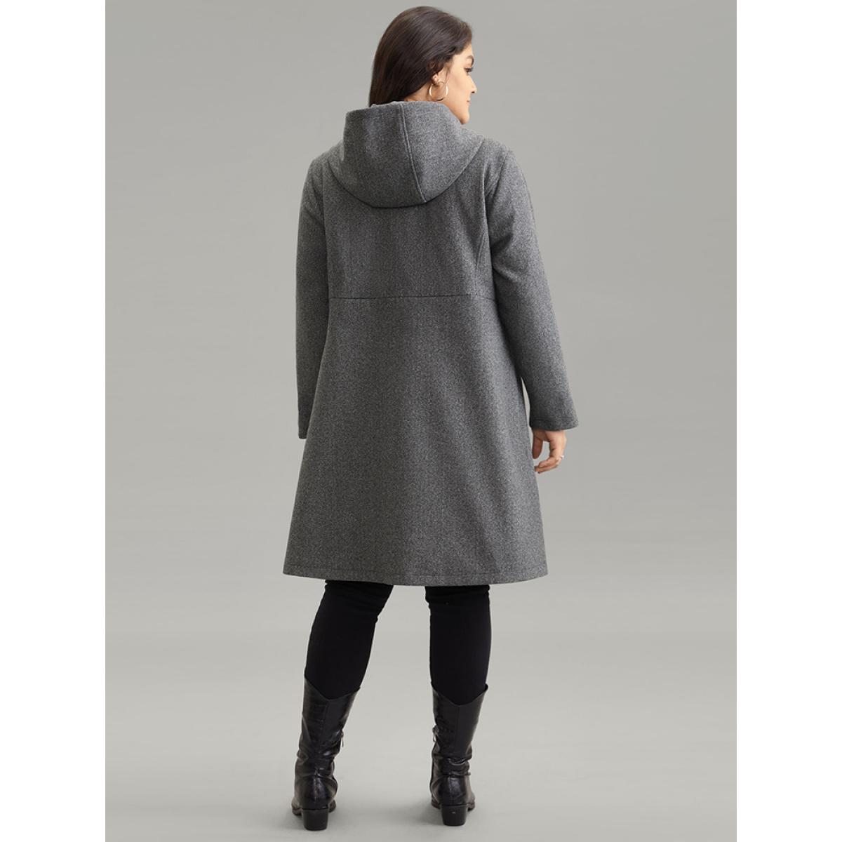 Plus Size Plaid Hooded Pocket Duffle Button Tunic Coat Women DimGray Casual Lined Loose Ladies Everyday Winter Coats BloomChic 30/6X Product Image