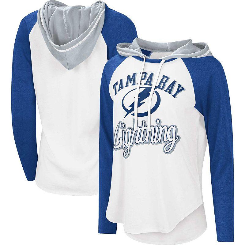 Women's G-III Sports by Carl Banks White/Blue Tampa Bay Lightning MVP Raglan Lightweight Hooded T-Shirt, Size: XL, Lgh White Product Image