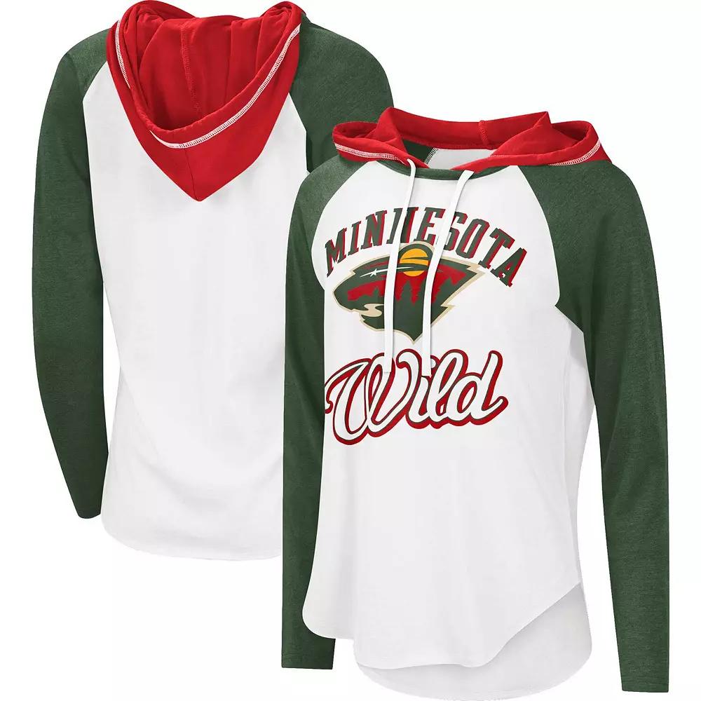 Women's G-III Sports by Carl Banks White/Heather Green Minnesota Wild MVP Raglan Lightweight Hooded T-Shirt, Size: Small Product Image