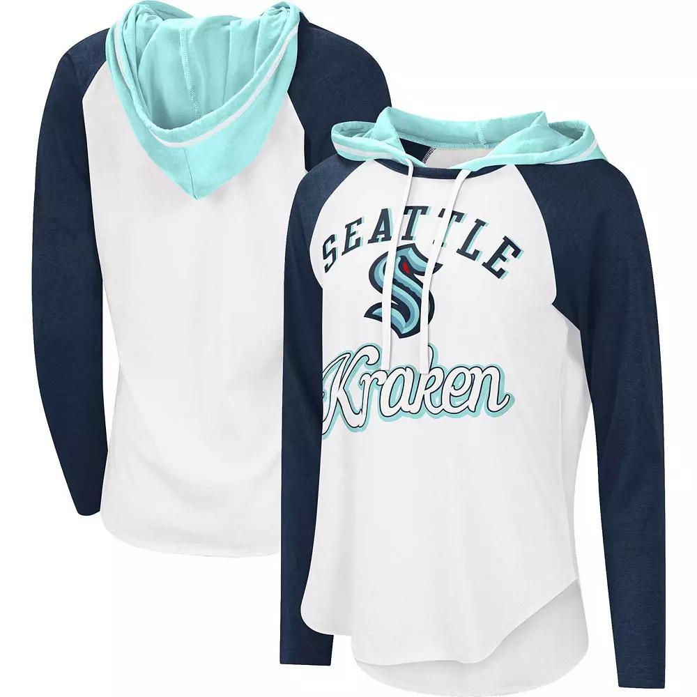 Women's Starter White/Deep Sea Blue Seattle Kraken MVP Raglan Hoodie T-Shirt, Size: Large, Krk White Product Image