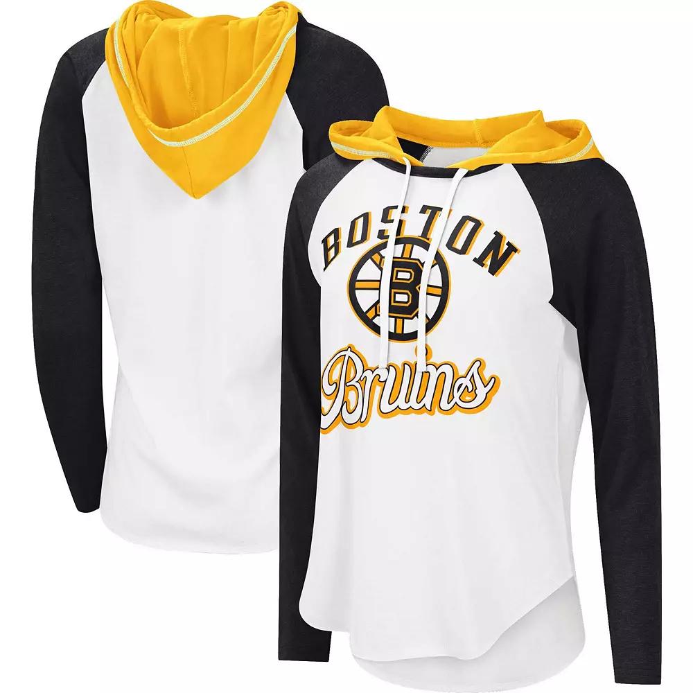 Women's G-III Sports by Carl Banks White/Black Boston Bruins MVP Raglan Hoodie T-Shirt, Size: Medium Product Image