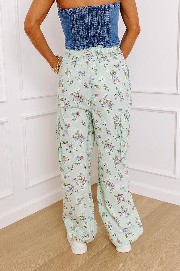Free Spirit High Waist Floral Cargo Pants in Mint Product Image