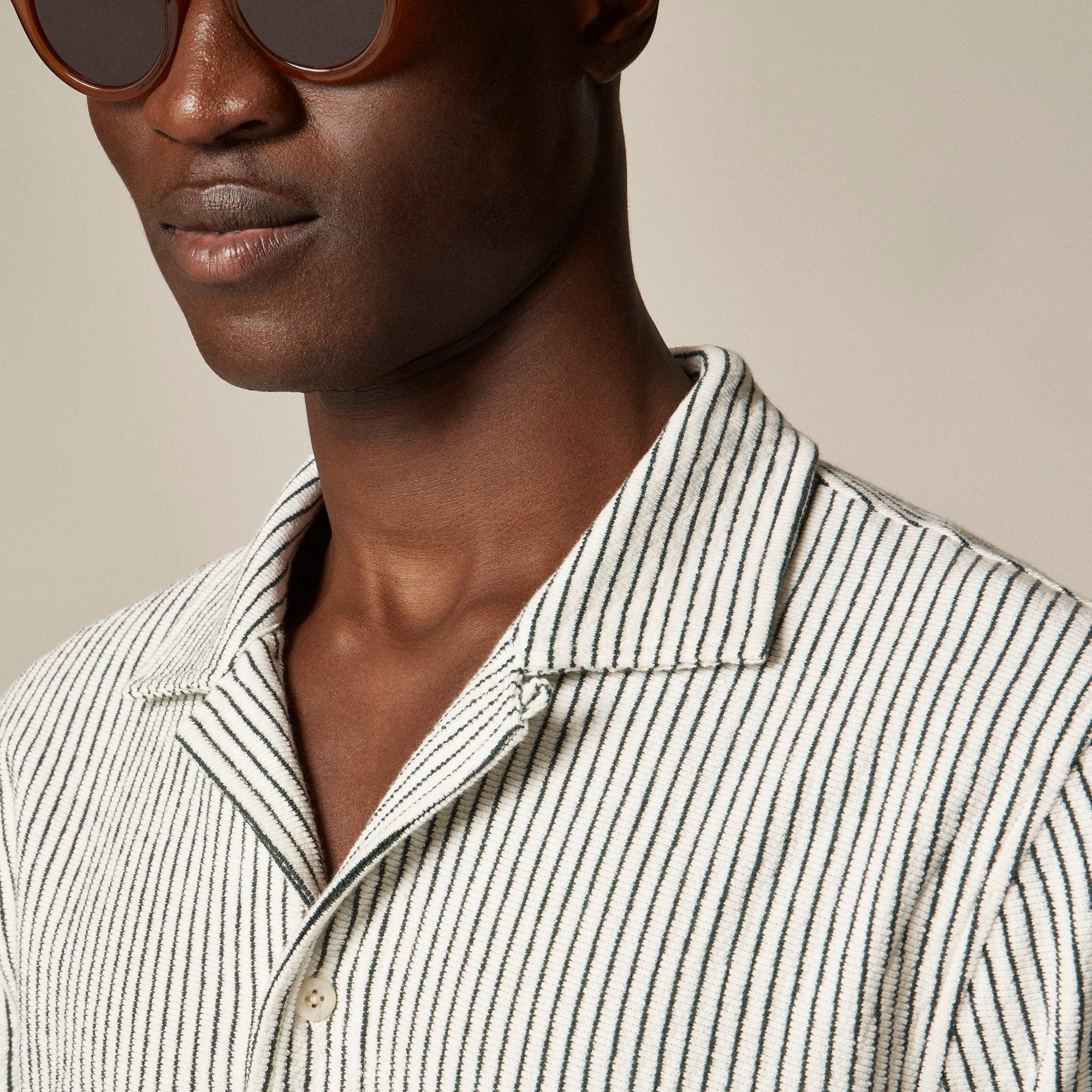 Textured camp-collar sweater-tee in stripe Product Image