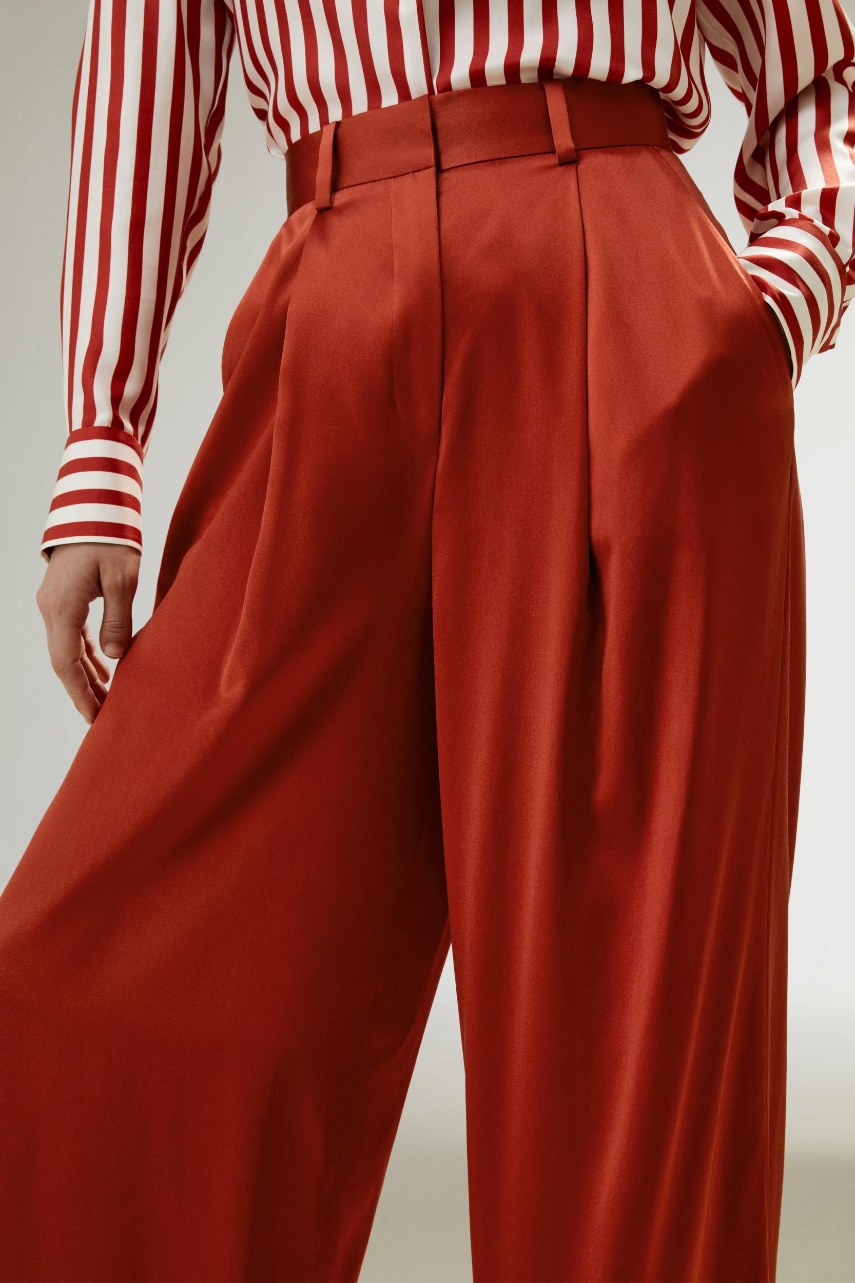 High-Waisted Wide Leg Dense Silk Pants Product Image