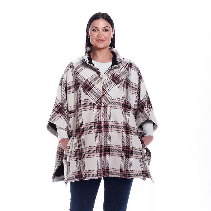 Women's Weathercast Zip Fleece Poncho, Pink Green Plaid Product Image
