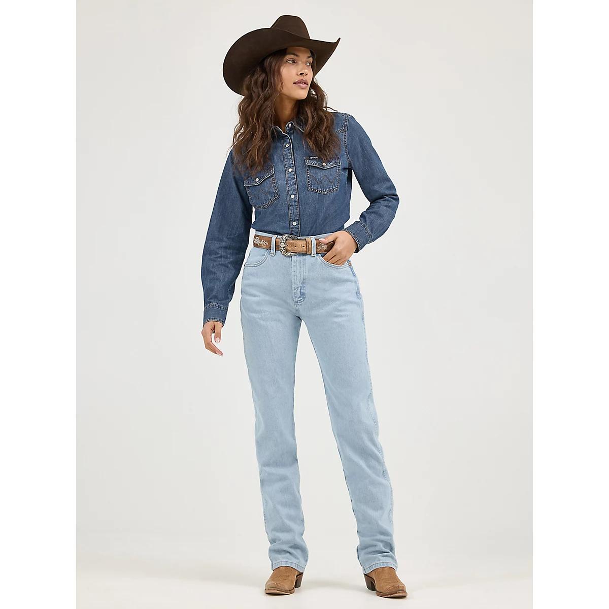 Women's Long Sleeve Western Snap Denim Shirt in Dark Denim Product Image