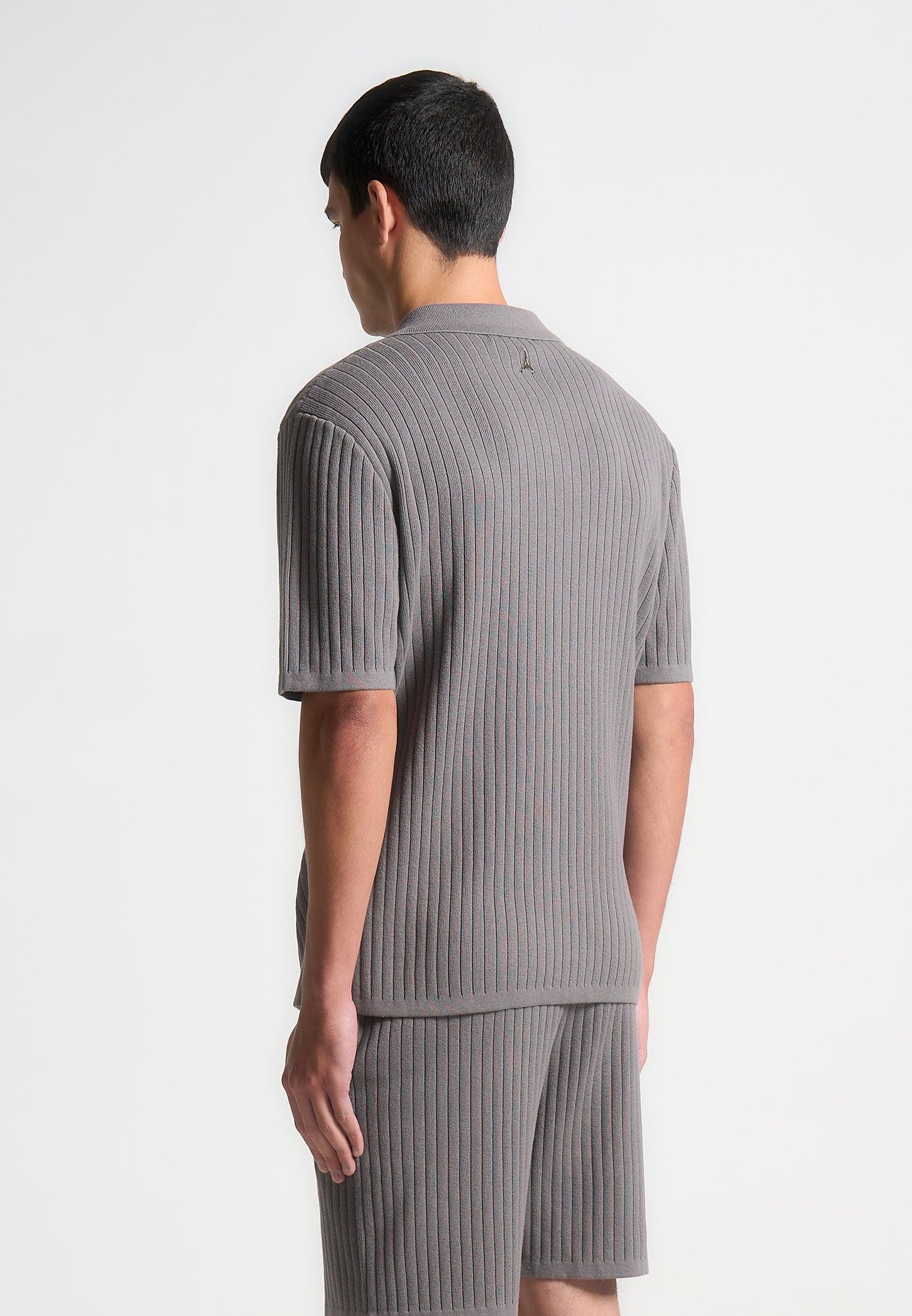Ribbed Knit Revere Shirt - Grey Male Product Image