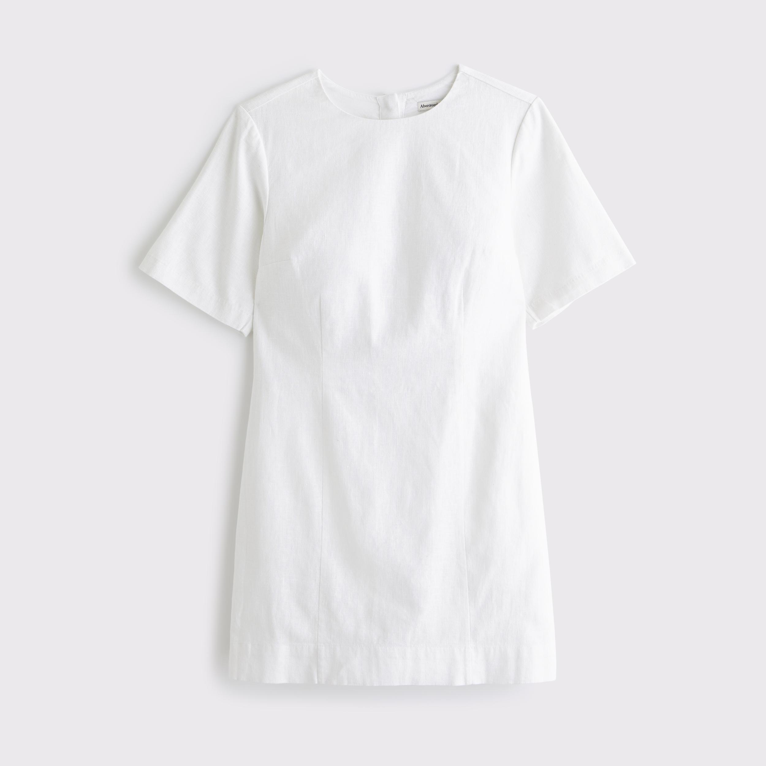 Short-Sleeve Linen-Blend Button Mini Dress Product Image