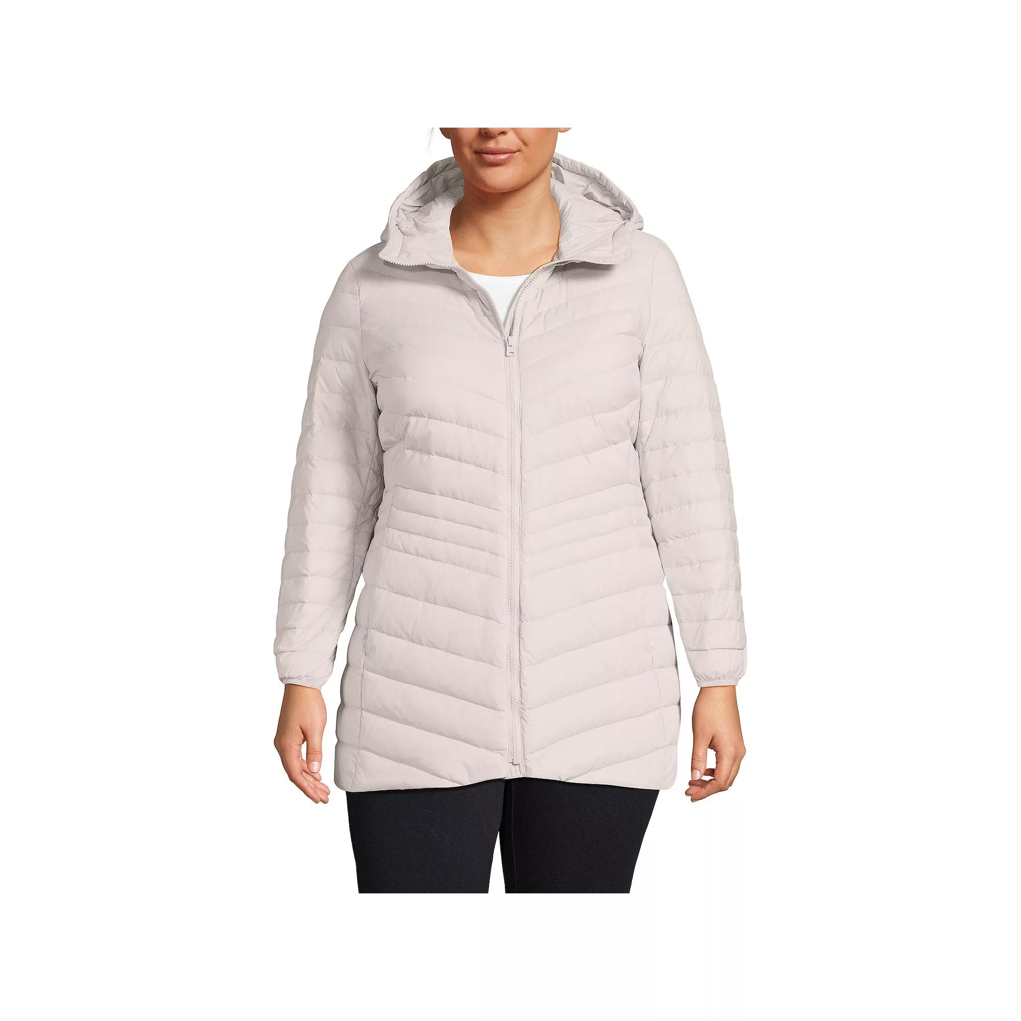 Plus Size Lands' End Hood Wanderweight Ultralight Down Packable Jacket, Women's, Size: 1XL, Dusk Gray Product Image