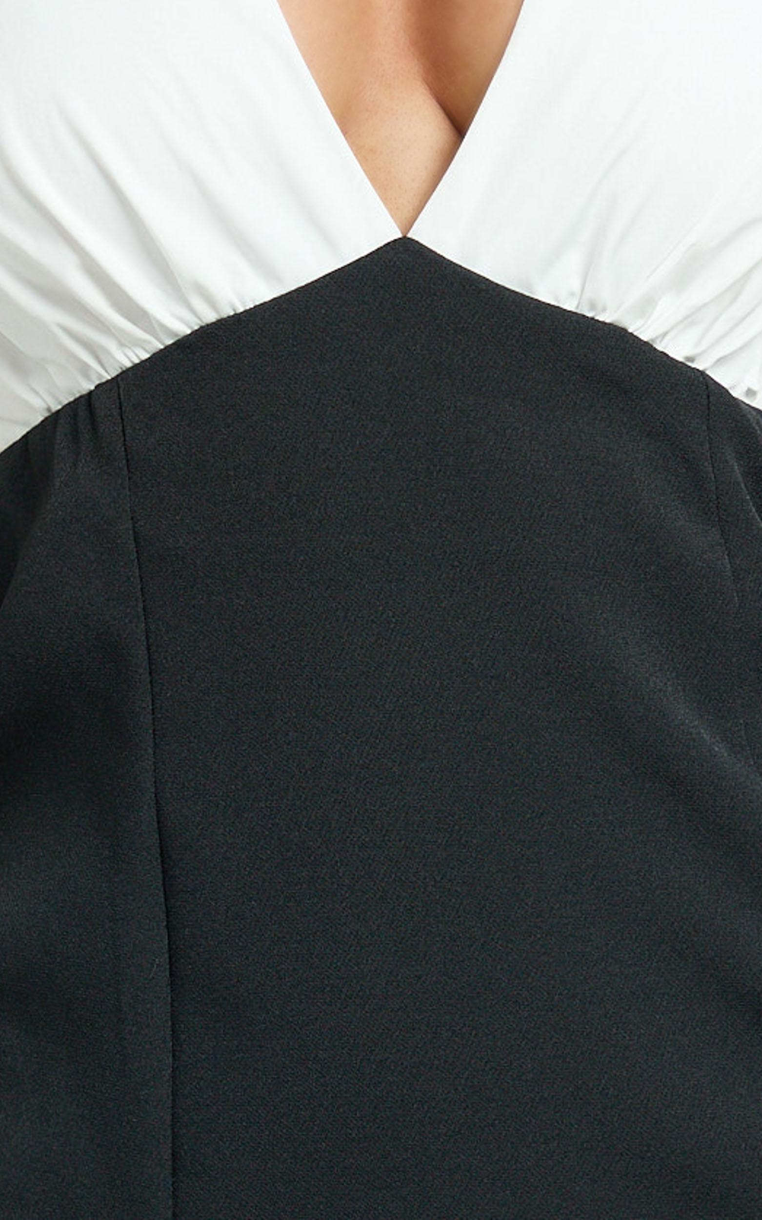 Kaitlin Midi Dress - Contrast Halter Plunge Tie Back Fitted Dress in Black Product Image