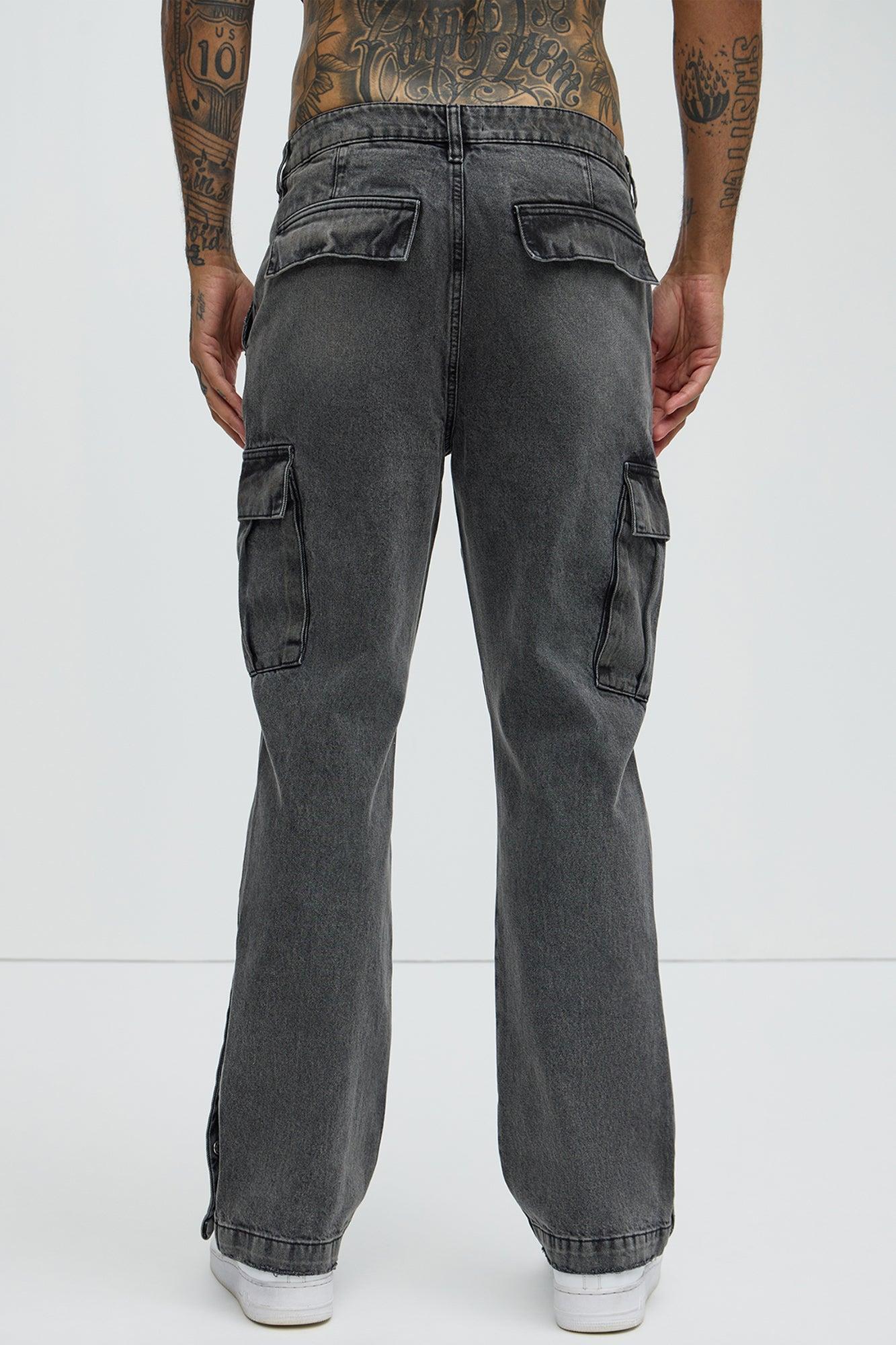 Stacked Slim Flare Kyan Cargo Jeans - Charcoal Product Image
