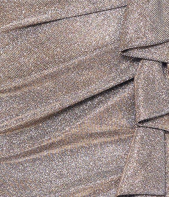 Xscape Petite Size Foil Knit Off The Shoulder Gown Product Image