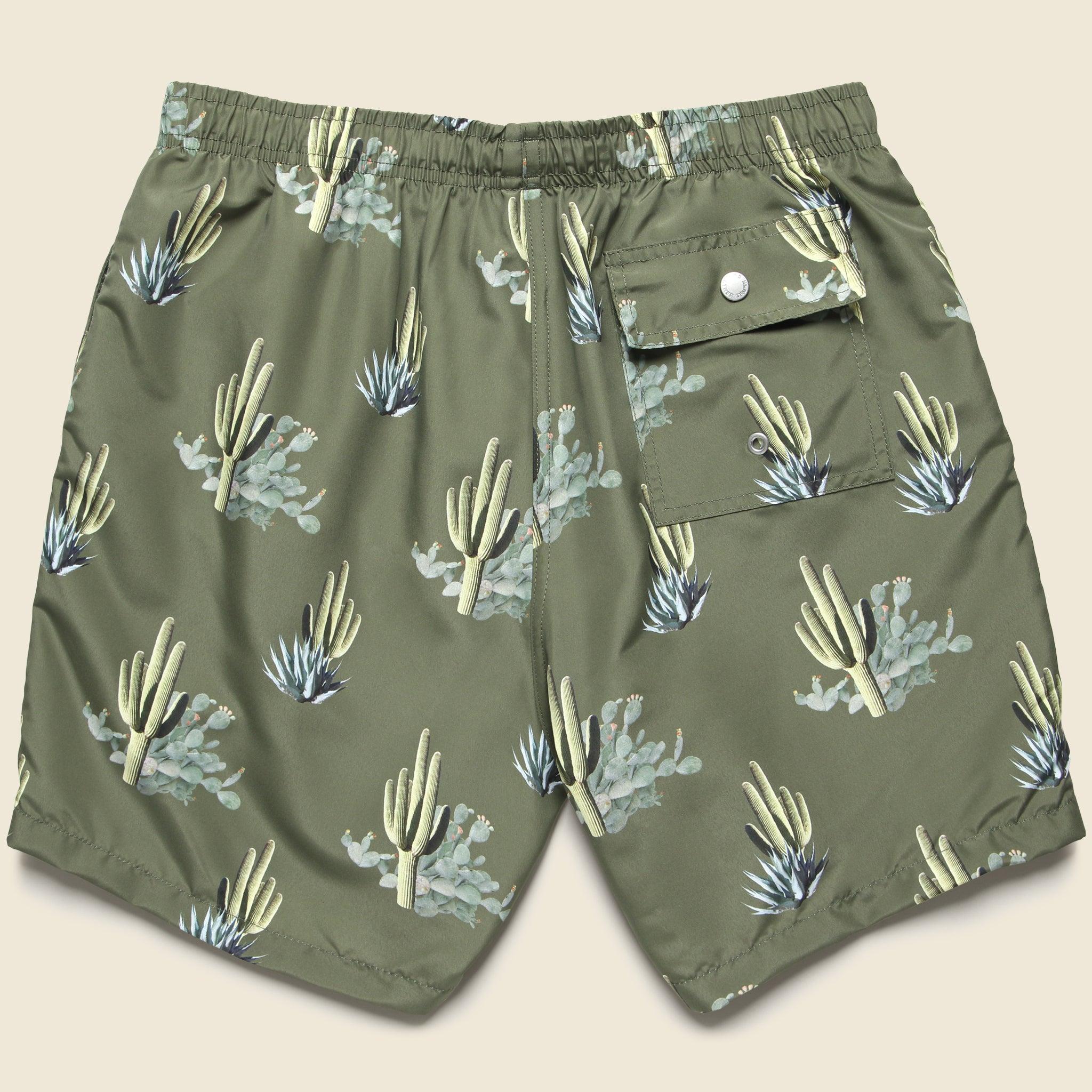 5.5" Cactus Print Swim Trunks - Dark Green Product Image