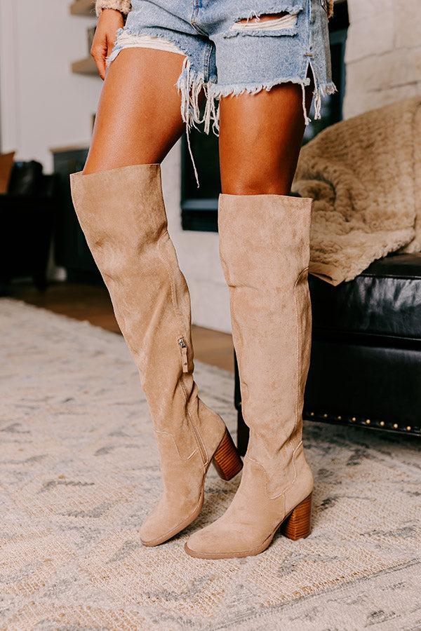 The Juliet Faux Suede Thigh High Boot in Iced Latte Product Image
