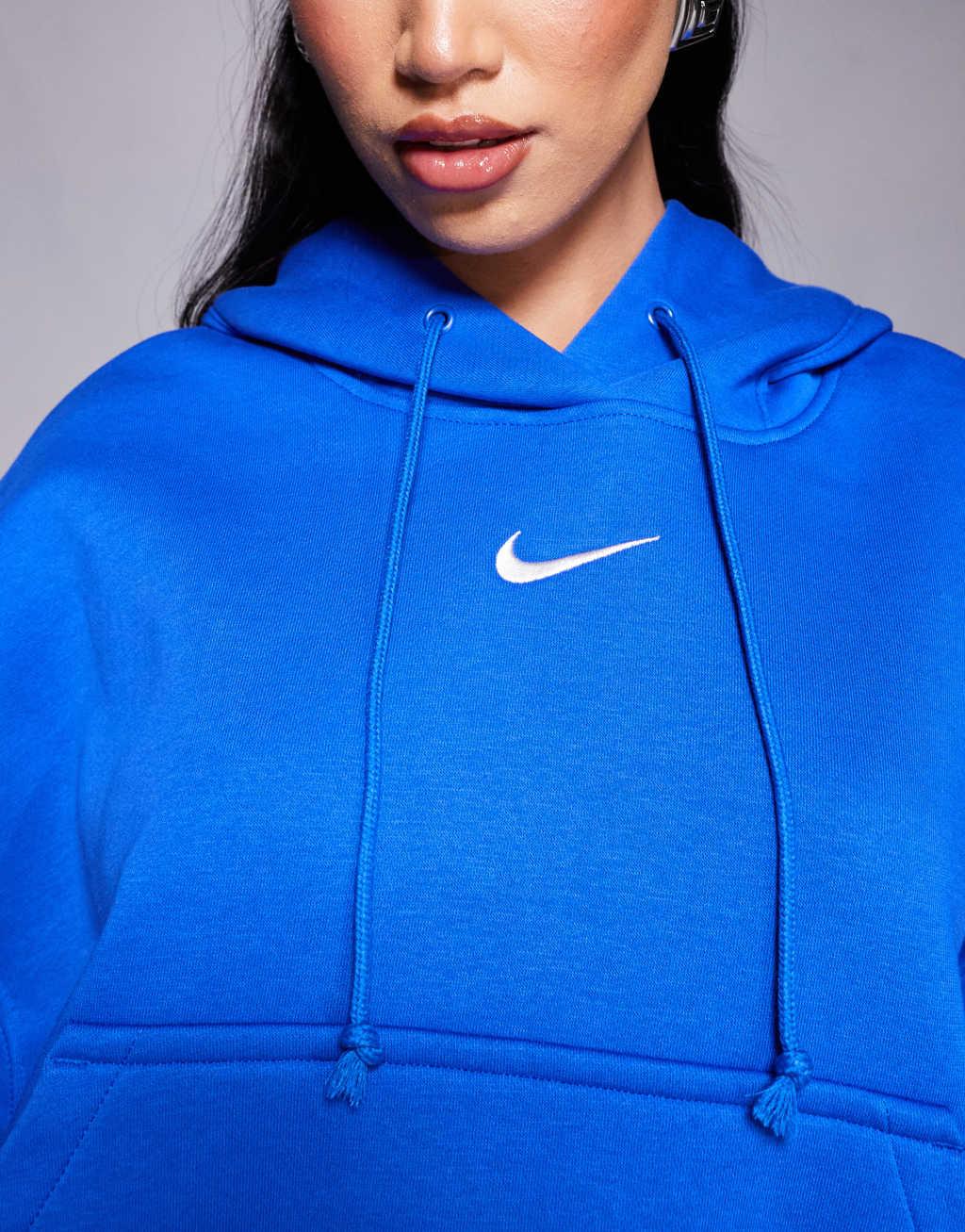 Nike Phoenix Fleece super oversized hoodie in blue Product Image